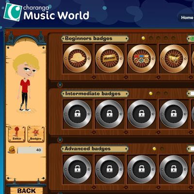 Screen shot of Music World showing badges