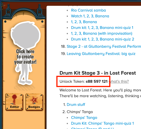 Screen shot of unlock tokens link